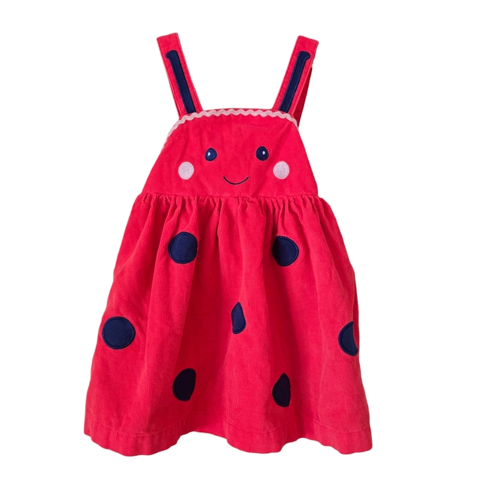 Mini Boden Red Corduroy Ladybug Pinafore Dress Size 6-12M
